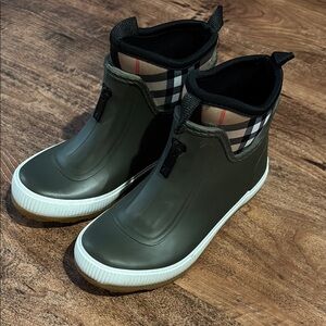Burberry Check Neoprene Rubber Rain Boots -Green- Children